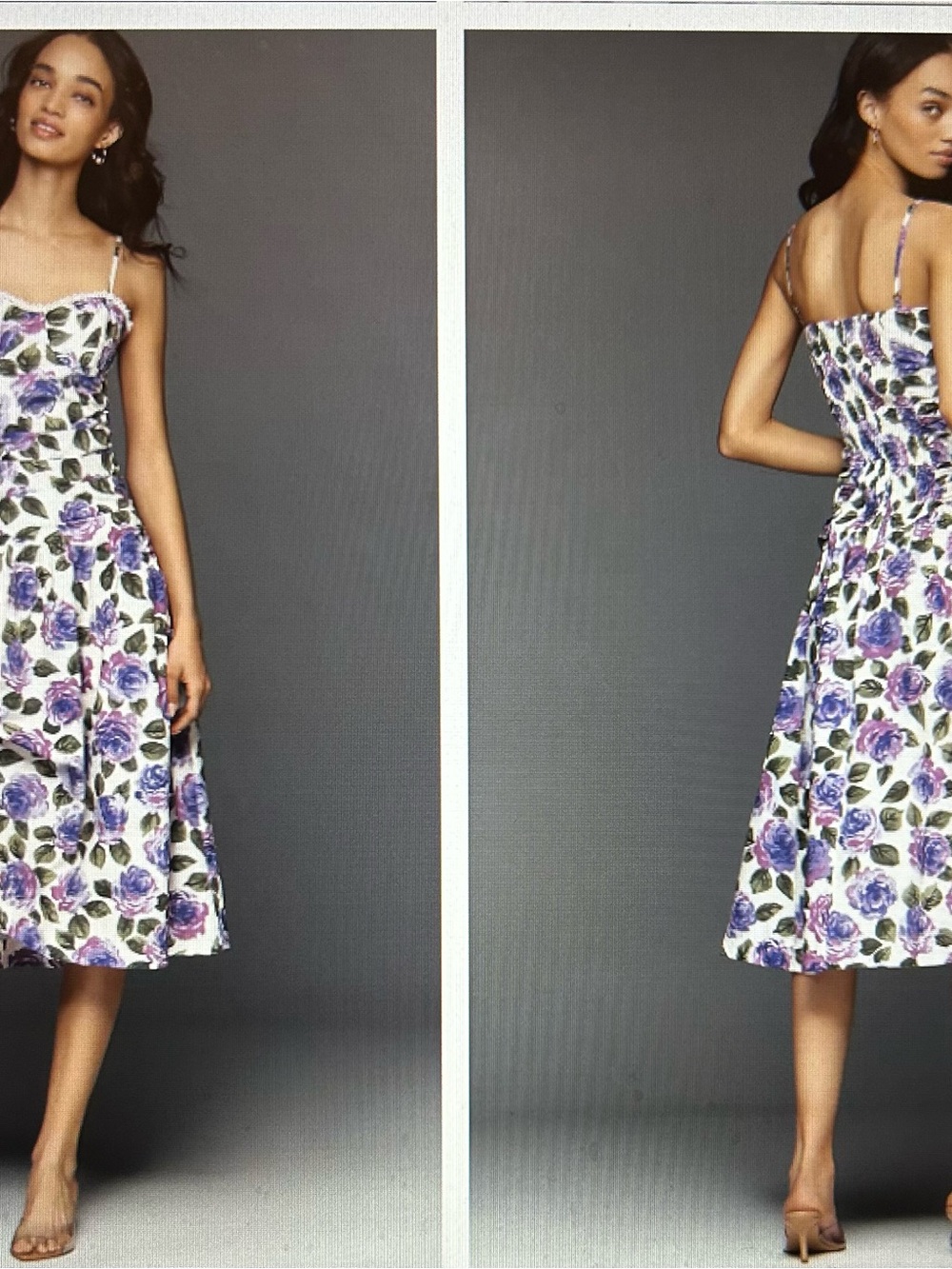 Anthropologie Maeve Purple Rose Floral Spaghetti-Strap Dress - Picture 2 of 6